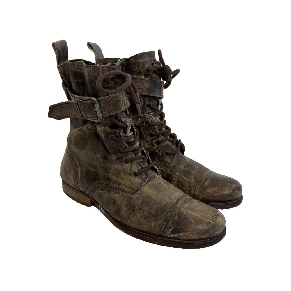 AllSaints Distressed Leather Military Boots Biker Mens US8 EU41 Boot Strap Zip